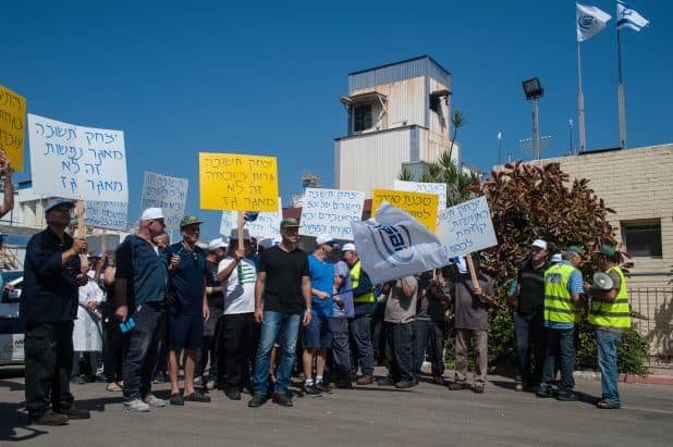 הפגנה נגד פיטורי עובדים במפעל גדות ביוכימיה (צילום: דורון גולן)