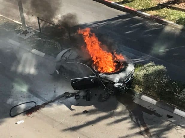 הפיצוץ במכוניתו של אליעד וקנין צילום: חדר מצב קדמי