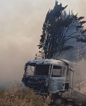 המשאית שעלתה באש (צילום דובורת המשטרה)